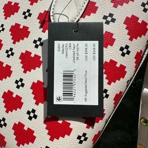 kate spade Bleecker Pixelated Hearts Grosgrain Printed Tote Bag NWT - Picture 4 of 10